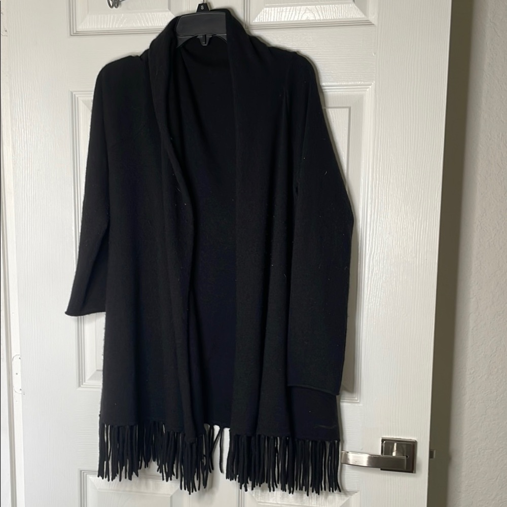 Kinross cashmere Fringe Open Cardigan Sweater